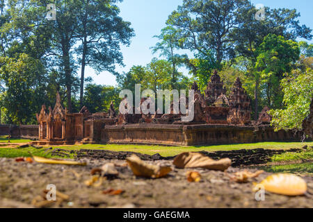 Ancient buddhist khmer temple in Angkor Wat, Cambodia. Banteay Srey Prasat Stock Photo