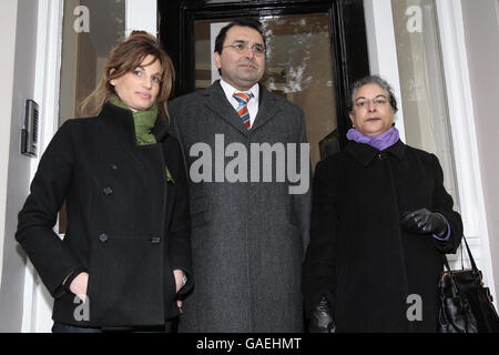 Jemima Khan (left), former wife of jailed Pakistani politician Imran Khan, with Dr Aamer Safraz (centre), who represents Pakistani academics and professionals and Pakistani Supreme Court Lawyer, Hina Jilani (right) outside the Pakistan High Commission in London, where she joined protesters calling for an end to the state of emergency and the release of all political prisoners in the country. Stock Photo