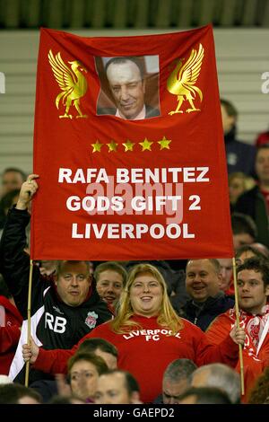 Soccer - UEFA Champions League - Group A - Liverpool v FC Porto - Anfield. Liverpool fans show their support of manager Rafa Benitez. Stock Photo