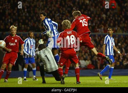 Soccer - UEFA Champions League - Group A - Liverpool v FC Porto - Anfield. Liverpool's Peter Crouch scores his sides fourth goal with a header in the second half Stock Photo