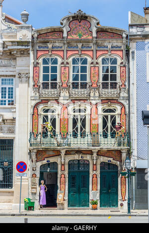 Typical art deco facade of a building of Aveiro, Portugal. Stock Photo