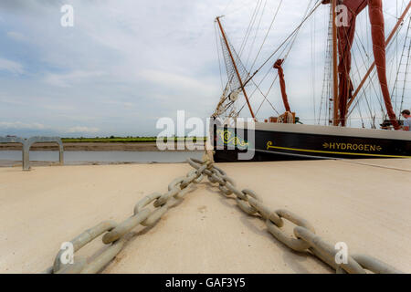 Thames sailing barge attached to chains on Hythe Quay, Maldon, Essex, England, Great Britain,United Kingdom. Stock Photo