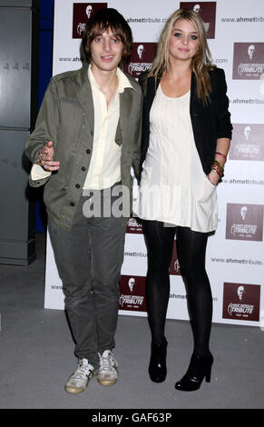 Paolo Nutini and his girlfriend Teri Brogan arrive for the Led Zeppelin tribute concert to Ahmet Ertegun, at the 02 in Greenwich, London. Stock Photo