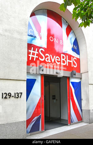 Union Flag designs in entrance to front of British Home Stores HQ building in London during its campaign to avoid liquidation Stock Photo