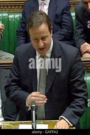 Conservative Party leader David Cameron responds to Britain's Prime Minister Gordon Brown statement in the House of Commons, London, where he sought to draw a line today under the bitter row over the European Reform Treaty. Stock Photo