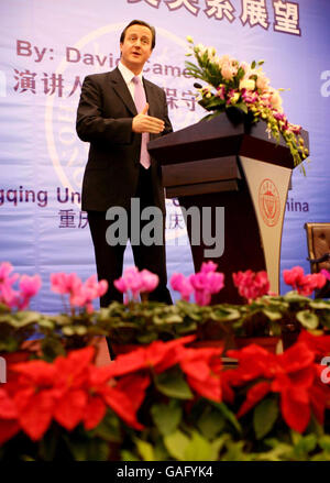 Leader of the Conservative Party, David Cameron during his speech to students at Chongqing University, Chongqing in China, on his last day of a three day visit to the country. Stock Photo