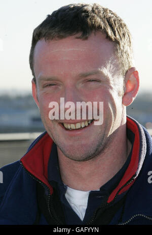 Hero airport worker John Smeaton at the area of the Glasgow Airport terror attack. Stock Photo