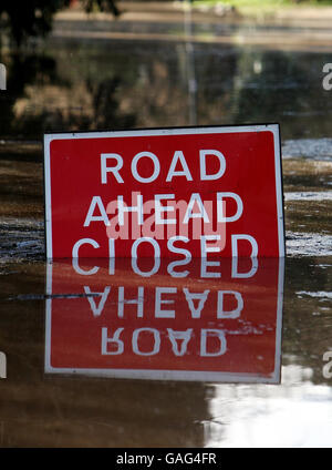 Church Street in Kempsey, Worcestershire is closed due to flooding. Stock Photo