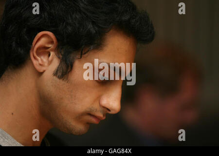 Actor Riz Ahmed, star of recent television drama 'Britz' as well as the acclaimed film 'The Road to Guantanamo' reads a poem during the book launch of 'Poems from Guantanamo: The Detainees Speak' at The Human Rights Action Centre in east London. Stock Photo