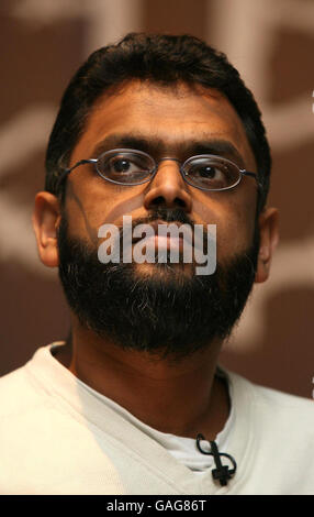 Former Guantanamo detainee and poet Moazzam Begg looks ahead during the book launch of 'Poems from Guantanamo: The Detainees Speak' at The Human Rights Action Centre in East London. Stock Photo