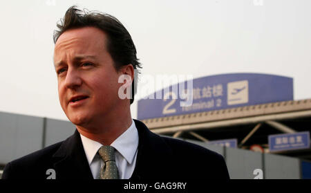 Leader of the Conservative Party David Cameron arrives at Beijing Capital Airport, China, for a three day visit to the country. Stock Photo