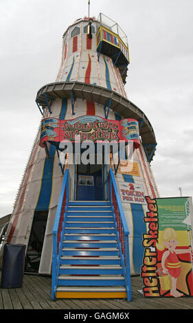 Brighton stock. A general view of the Helter Skelter on Brighton Pier. Stock Photo