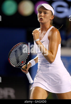 Tennis - Australian Open 2008 - Day 11 - Melbourne & Olympic Parks. Daniela Hantuchova celebrates during her semi finals match against Ana Ivanovic on day eleven of the Australian Open Stock Photo