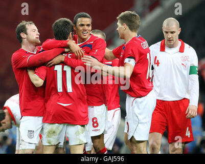 Soccer - International Friendly - England v Switzerland - Wembley Stadium. England's Jermaine Jenas celebrates his goal during the International Friendly match at Wembley Stadium, London. Stock Photo