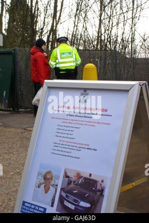 Police use today's two-week anniversary since a TV make-up artist was reported missing, to renew their public appeal for sightings of her at East Grinstead railway station. A board featuring a photograph of Diane Chenery-Wickens and her blue Audi A4 car is placed on display in a bid to jog people's memories. Stock Photo