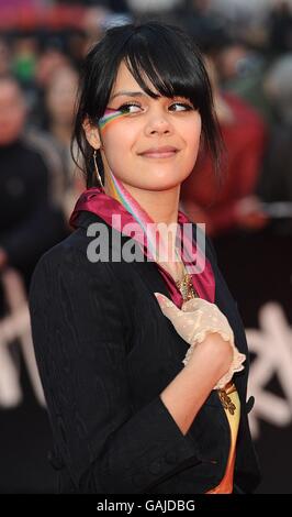 Natasha Khan of Bat for Lashes arrives for the BRIT Awards 2008, at Earls Court in central London. Stock Photo