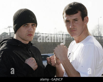 Steve Foster Jnr and Derry Matthews during a photo call at Bolton Arena, Bolton. Stock Photo