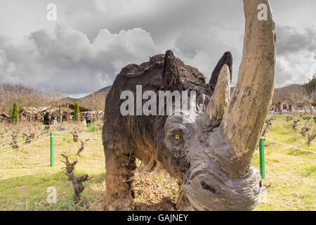 Athens, Greece 17 January 2016. Prehistoric rhino portrait at the park of dinosaurs in Greece. Stock Photo