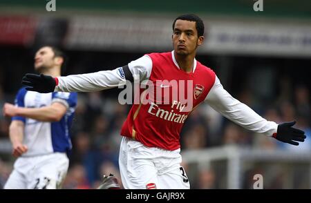 Soccer - Barclays Premier League - Birmingham City v Arsenal - St Andrews. Arsenal's Theo Walcott celebrates scoring his second goal Stock Photo