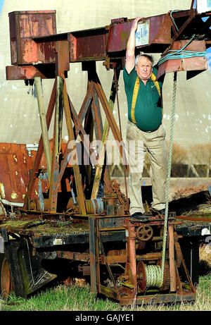 Joe Weston-Webb, 70, of Radcliff on Soar, Nottinghamshire, who has decided to protect his business with a Roman style catapult after he recently became the target of vandals. Stock Photo