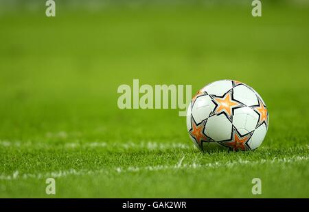 Soccer - UEFA Champions League - First Knockout Round - Second Leg - Manchester United v Olympique Lyonnais - Old Trafford. Champions league match ball Stock Photo