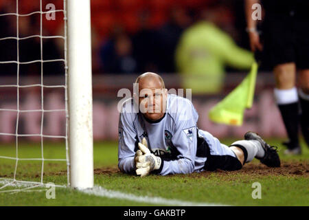 Soccer - AXA FA Cup - Fourth Round Replay - Sunderland v Blackburn Rovers. Blackburn Rovers goalkeeper Brad Friedel lies on the pitch dejected after failing to save Gavin McCann's winning penalty kick Stock Photo