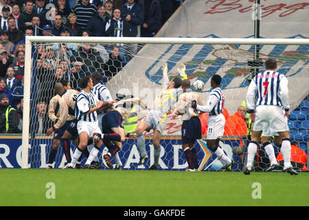West Bromwich Albion's Danny Dichio heads in the opening goal against Arsenal Stock Photo