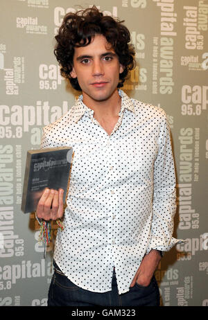 Mika wins London's Favourite UK Album Award at the 2008 Capital Awards held at the Riverbank Plaza Hotel in central London. Stock Photo