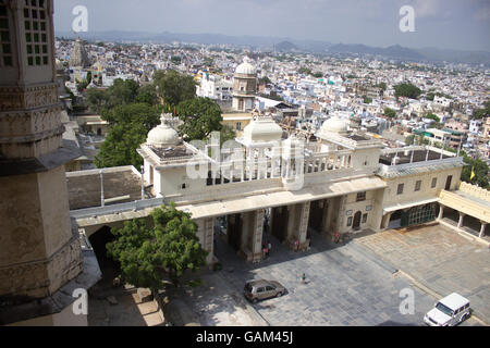 City Palace built in 1559 by Maharana Uday Singh , a symbol of Mevad Artifacts paintings entrance door elephant Udaipur Stock Photo