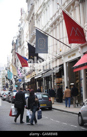 A general view of flags hanging from shops in Bond Street, London. Stock Photo