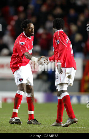 Charlton Athletic's Jason Euell shakes hands with Chris Bart-Williams after he scored the third goal Stock Photo