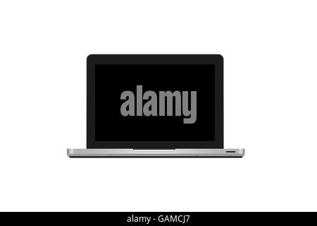 Laptop with empty black screen isolated on white background. Stock Photo