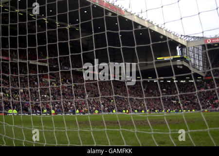 Soccer - FA Barclaycard Premiership - Manchester United v Chelsea. A general view of Old Trafford, home of Manchester United through the goal net Stock Photo