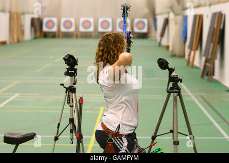 Archery - British Paralympic Association - Training - Lilleshall National Sports Centre. Team Great Britain's Danielle Brown takes aim during a training session at Lilleshall National Sports Centre, Newport. Stock Photo