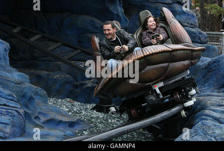 Will Mellor is seen with his niece Eleanor on Crush's Coaster during the 15th Anniversary Celebration of Disneyland Paris and the launch of The Twilight Zone of Terror attraction at the resort. Stock Photo