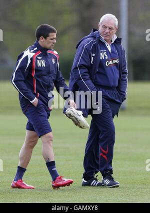 Rangers player Nacho Novo with manager Walter Smith during a training session at Murray Park, Glasgow. Stock Photo