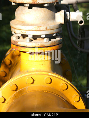 large gas pipeline with well tightened bolts for gas supply in the industrial plant Stock Photo