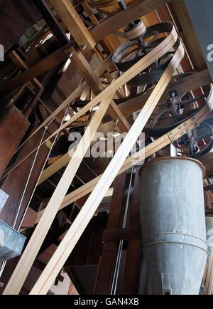 An old large piece of equipment used to remove the husk from rice in Taiwan Stock Photo