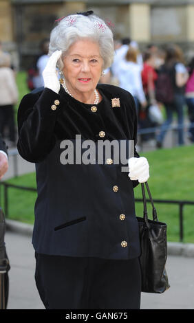 Former Speaker of the House Of Commons Betty Boothroyd, attends the funeral of Gwyneth Dunwoody, MP, at St Margaret's Church in Westminster, London. Stock Photo