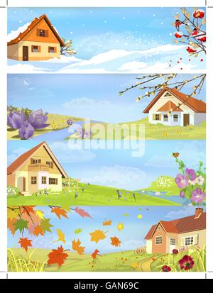 Four Seasons Year Landscapes Stock Vector