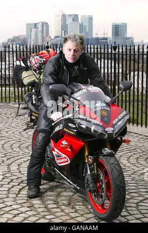 Nick Sanders motorcycle challenge - Greenwich Stock Photo