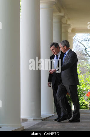 President George W. Bush Walks In The Rose Garden To Welcome Members Of 