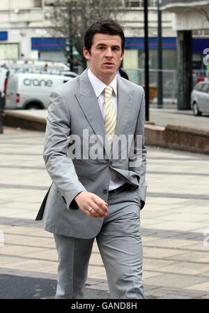 Newcastle United Footballer Joey Barton of Foxbank Close, Widnes, Cheshire arrives at Liverpool Crown Court today charged with assault occasioning actual bodily harm and affray. Stock Photo