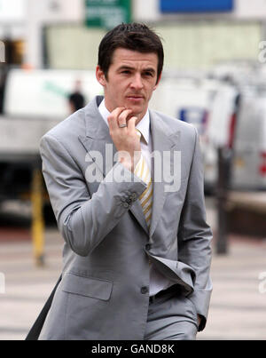 Newcastle United footballer Joey Barton of Foxbank Close, Widnes, Cheshire arrives at Liverpool Crown Court today charged with assault occasioning actual bodily harm and affray. Stock Photo