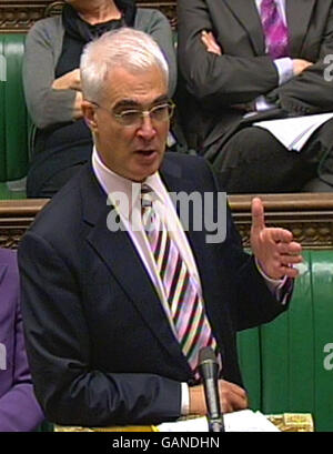 Chancellor Alistair Darling speaks during Treasury Questions in the House of Commons, London. Stock Photo