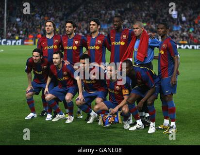 Soccer - UEFA Champions League - Semi Final - First Leg - Barcelona v Manchester United - Nou Camp. Barcelona line up prior to kick off Stock Photo