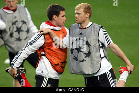 Soccer - UEFA Champions League - Quarter Final - First Leg - Liverpool v Chelsea - Liverpool Training - Melwood. Liverpool's John Arne Riise (right) during the training session at Stamford Bridge, London. Stock Photo