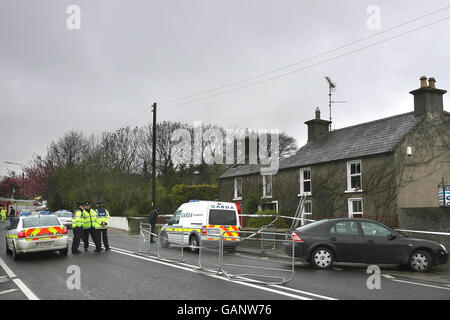 Four killed in house fire. A general view of the house in which a family of four were killed in a house fire today. Stock Photo