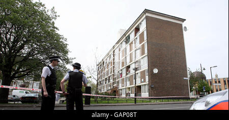 A general view of Newall House in Southwark, South London, after a murder took place. Stock Photo