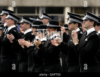 Some new recruits during their passing out parade at Tulliallan police college, Scotland. Stock Photo